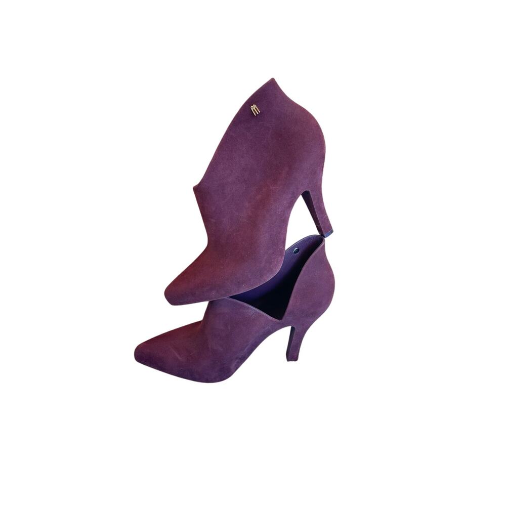 Melissa Drama suede look burgundy velvet high heel booties ankle boots shoes sz7